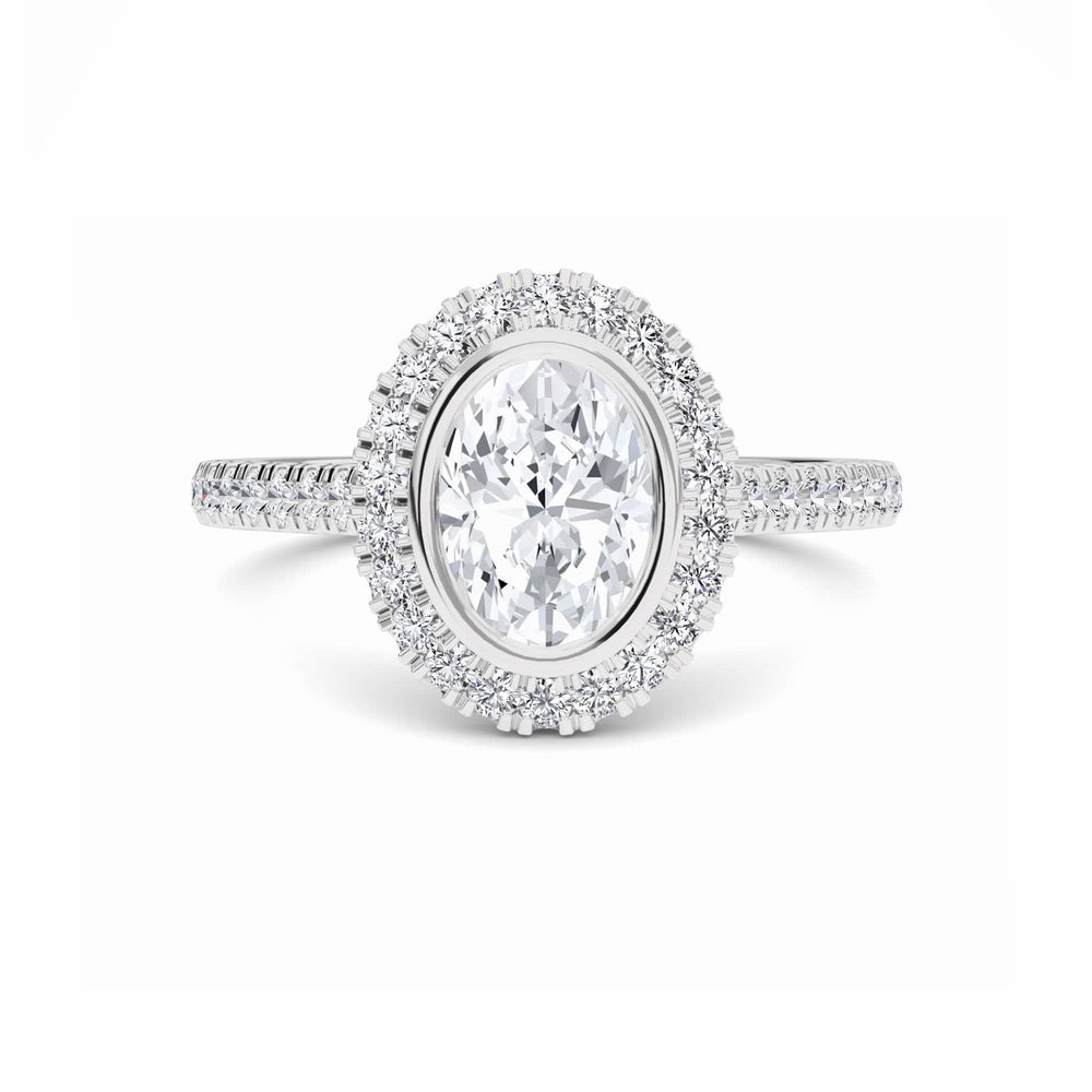 White Diamond Elegant Bezel-Set Pave Halo Engagement Ring