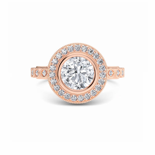 White Diamond Vintage-Inspired Milgrain Halo Engagement Ring - Elodie