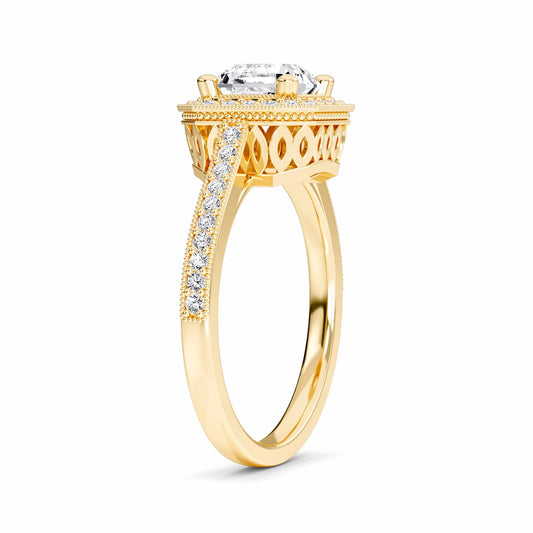 White Diamond Halo Vintage Milgrain Engagement Ring - Celine