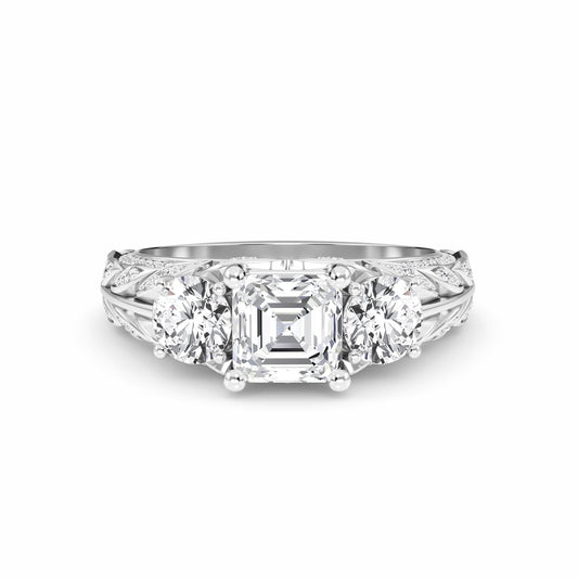 White Diamond Vintage-Inspired Three-Stone Ring - Riley