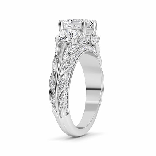 White Diamond Vintage-Inspired Three-Stone Ring - Riley