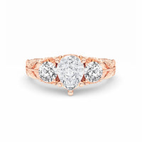 White Diamond Three-Stone Vintage Engraved Engagement Ring - Anneliese