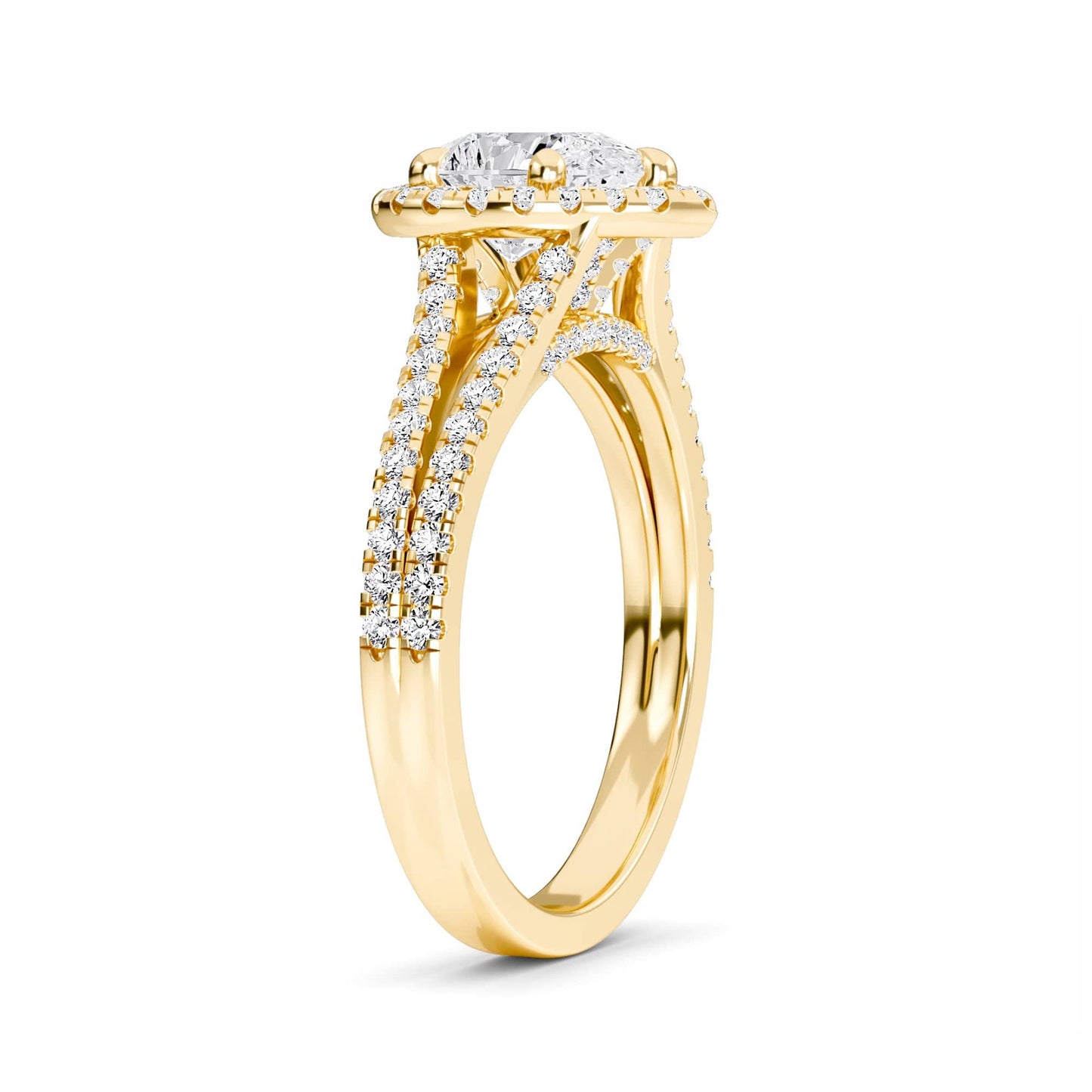 White Diamond Split Shank Halo Engagement Ring - Margot