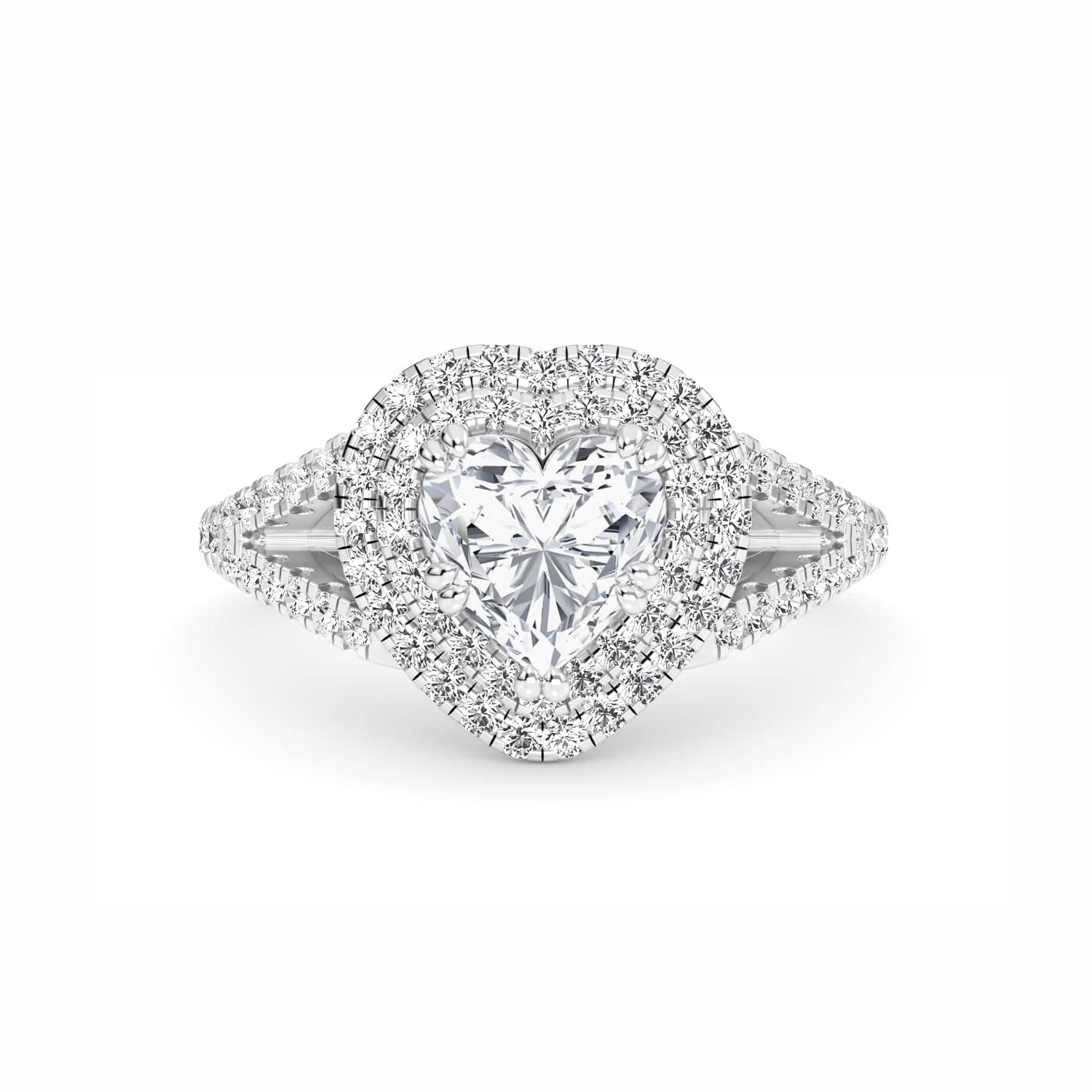 White Diamond Double Halo Pave Engagement Ring - Genevieve