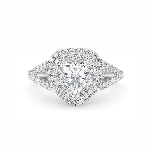 White Diamond Double Halo Pave Engagement Ring - Genevieve