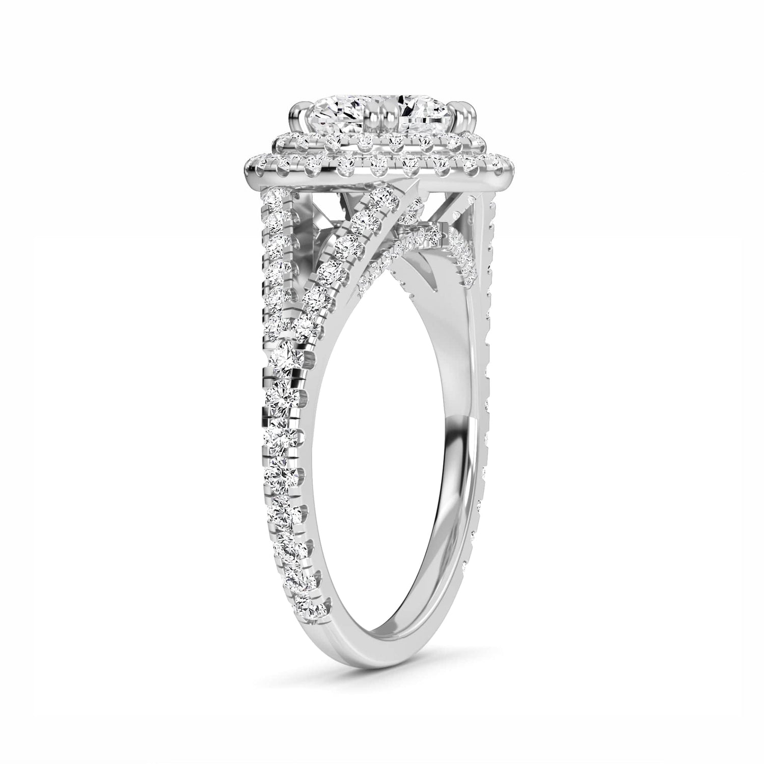 White Diamond Double Halo Pave Engagement Ring - Genevieve