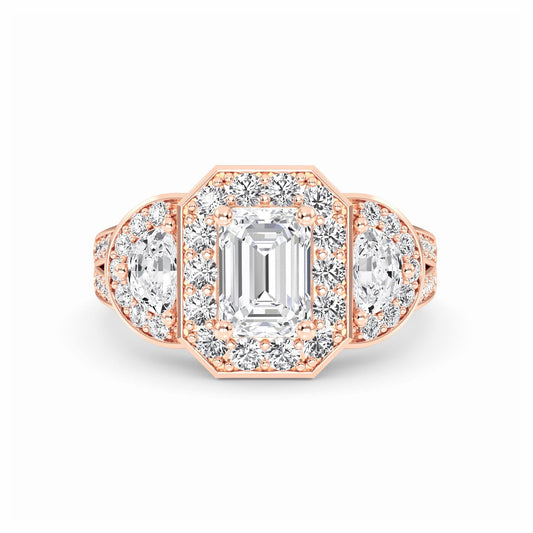 White Diamond Three-Stone Halo Engagement Ring - Journey