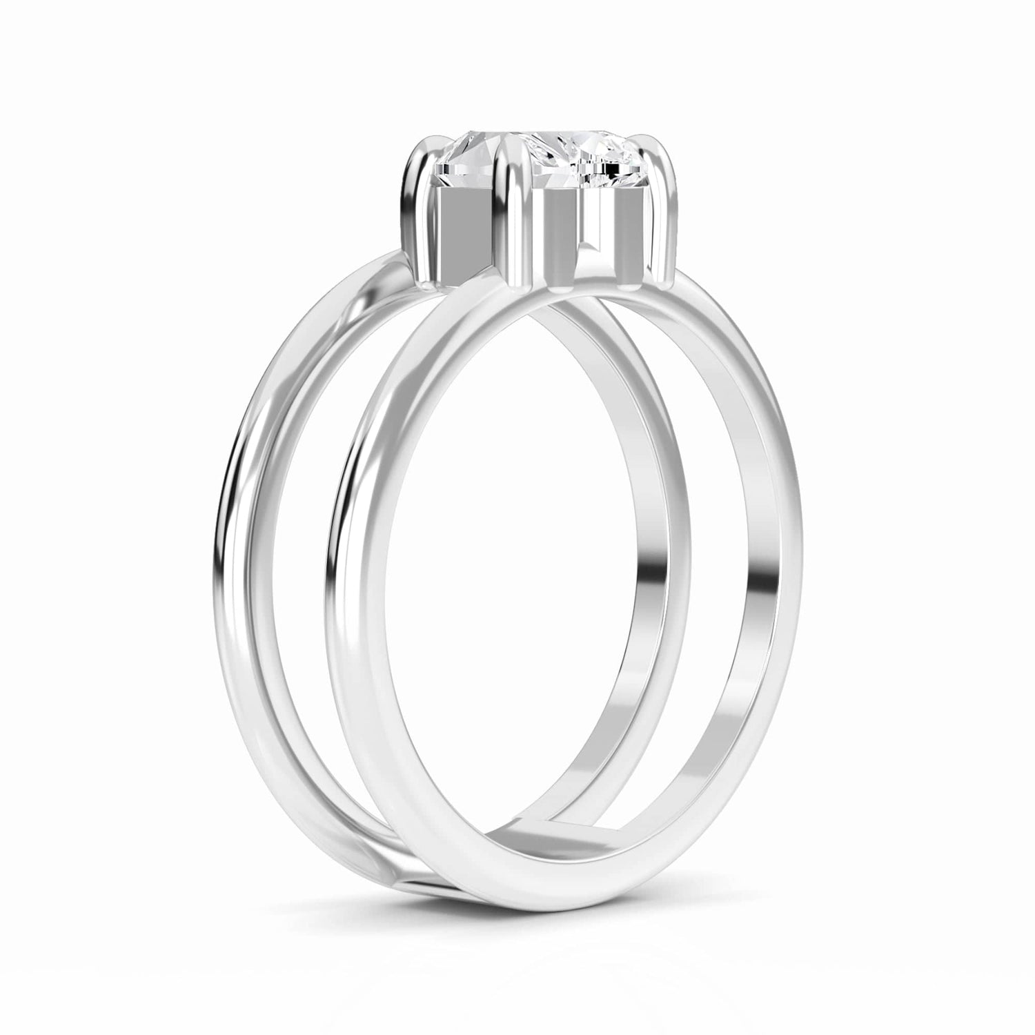 White Diamond Modern Open-Shank Solitaire Engagement Ring - Ruyue