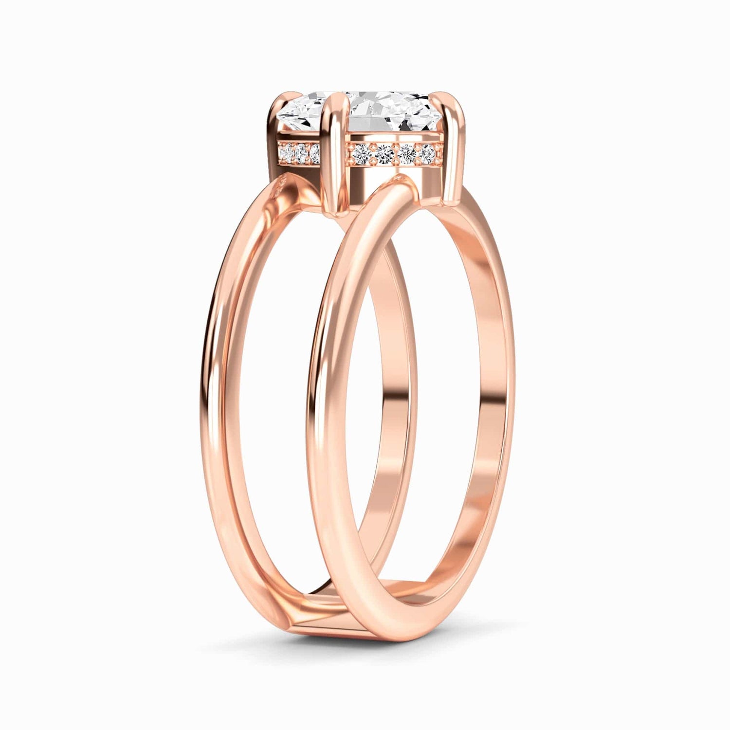 White Diamond Double Shank Hidden Halo Engagement Ring - Nova