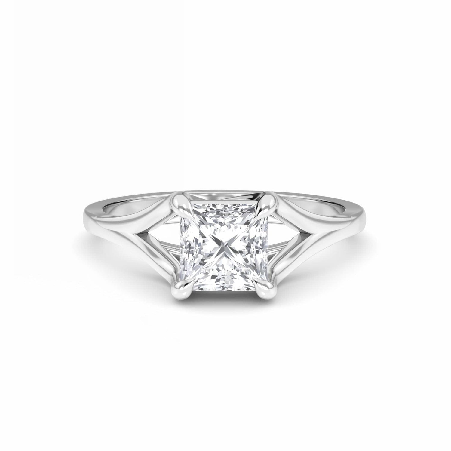 White Diamond Split Shank Solitaire Engagement Ring - Everly