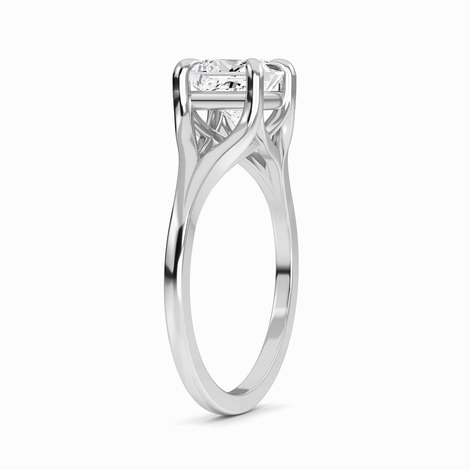 White Diamond Split Shank Solitaire Engagement Ring - Everly