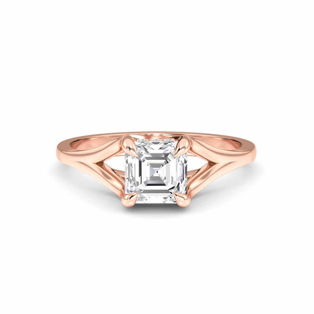 White Diamond Split Shank Hidden Halo Engagement Ring
