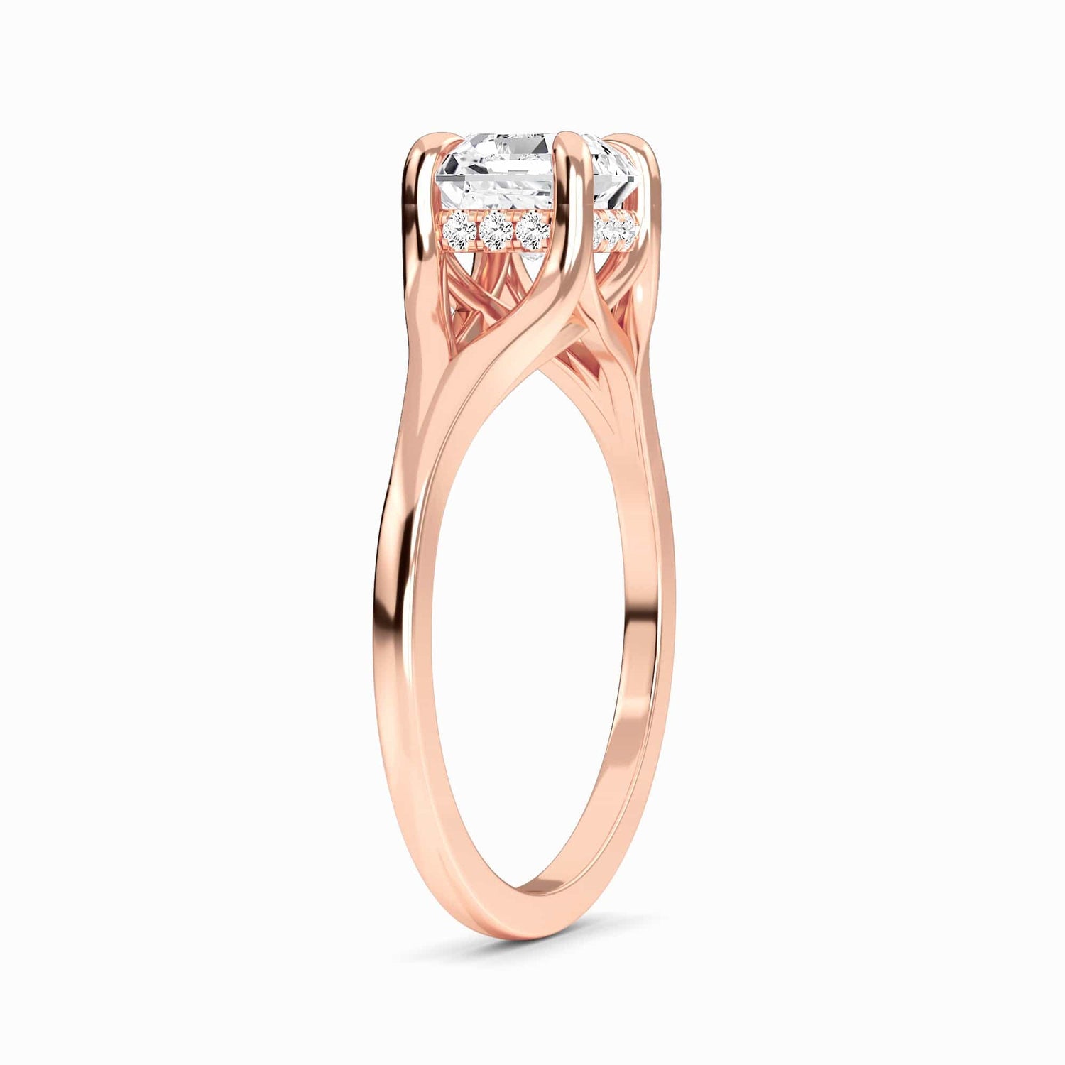 White Diamond Split Shank Hidden Halo Engagement Ring - Ilana