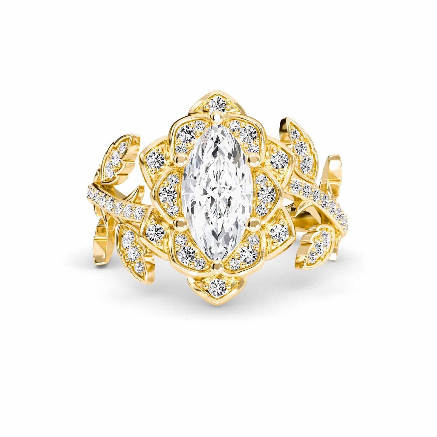 White Diamond Floral Vine Engagement Ring - Audrey