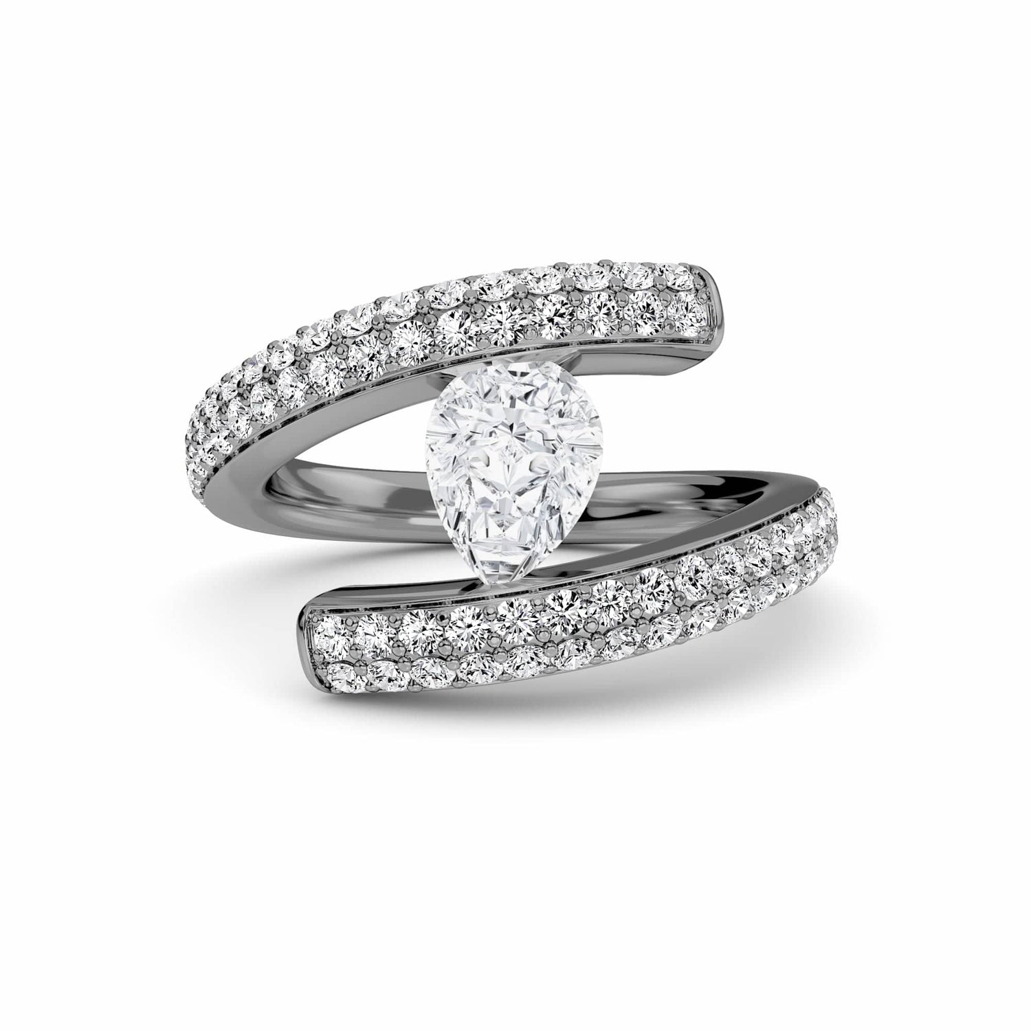 White Diamond Modern Spiral Wrap Solitaire Engagement Ring - Grace