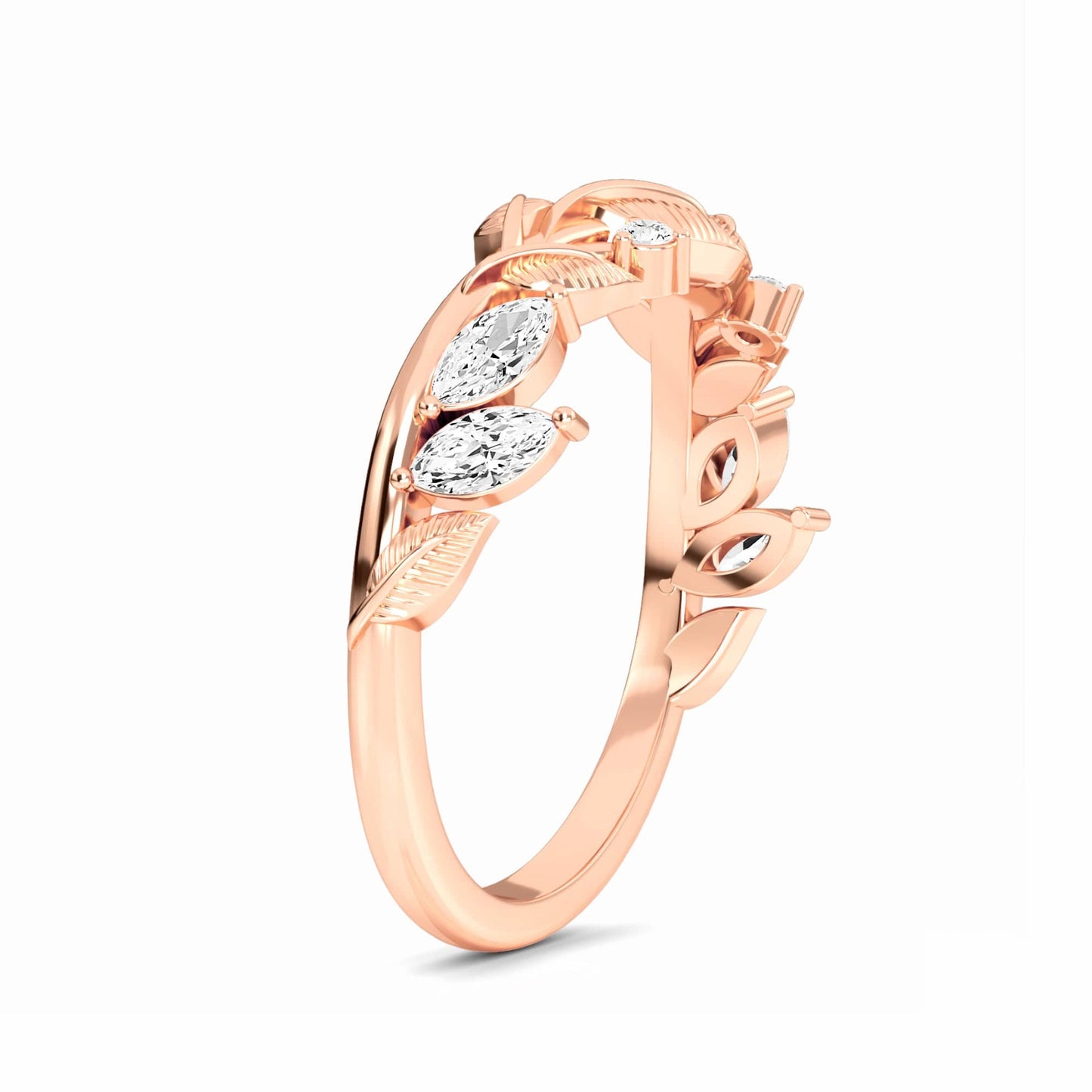 White Diamond Leaf Scroll Celestia Three-Stone Bridal Engagement Ring - Yanxia