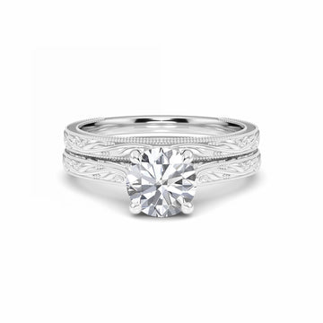 White Diamond Delicate Vine-Inspired Bridal Set Engagement Ring - Adelaide