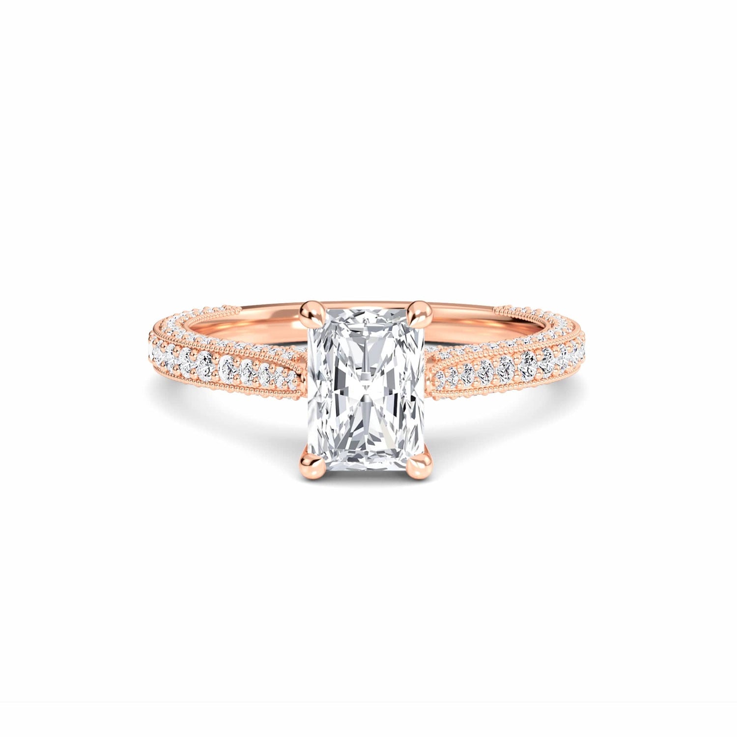 White Diamond Delicate Pave Band Solitaire Engagement Ring - Madelyn
