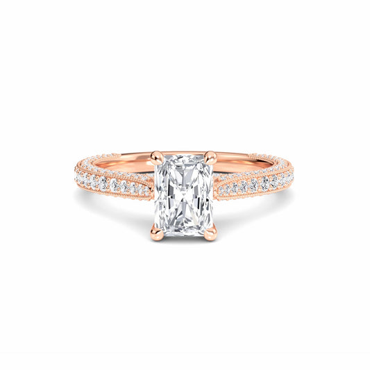 White Diamond Delicate Pave Band Solitaire Engagement Ring - Madelyn