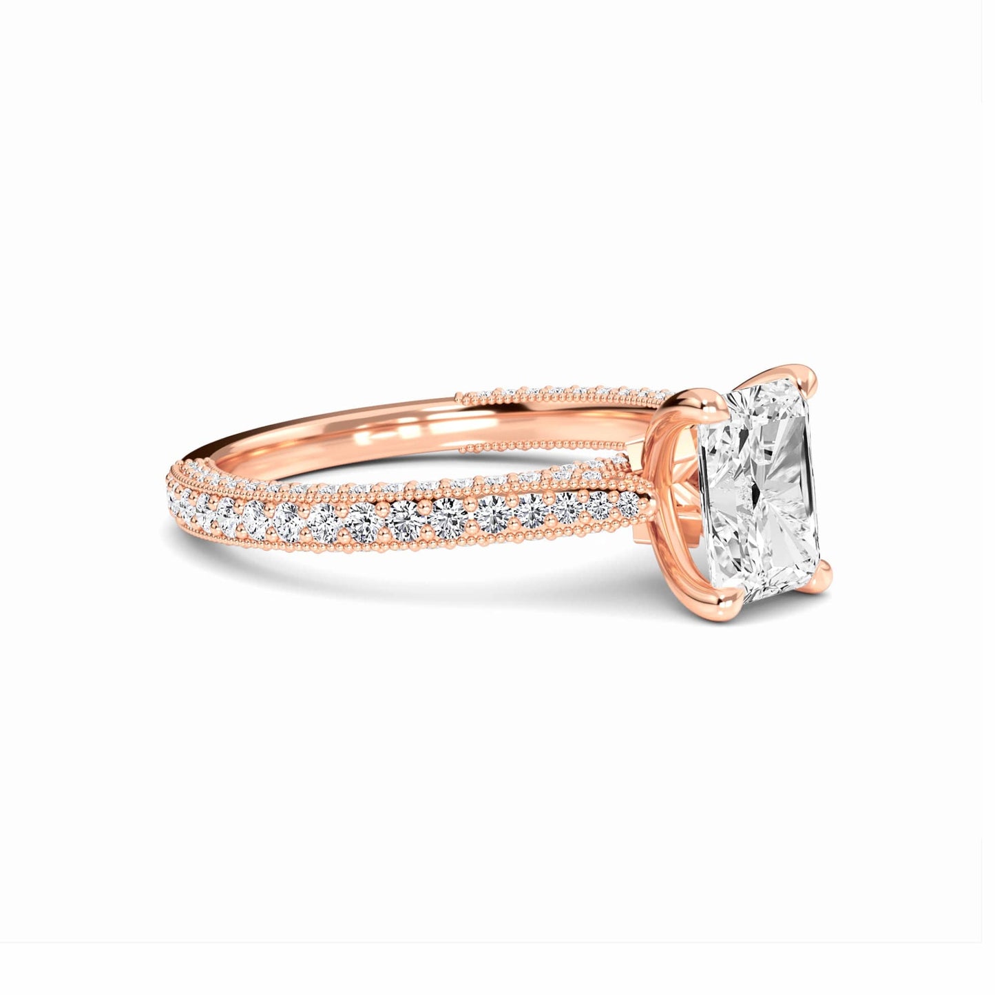 White Diamond Delicate Pave Band Solitaire Engagement Ring - Madelyn