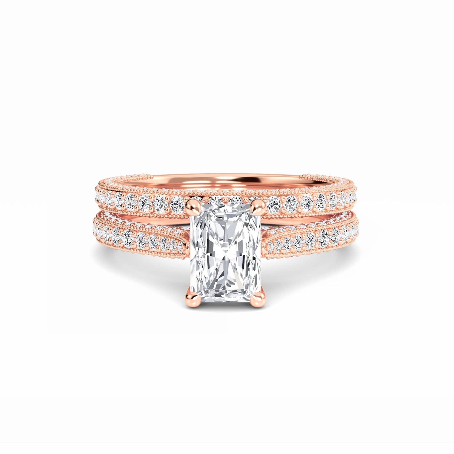 White Diamond Classic Solitaire Milgrain Bridal Engagement Ring - Rebecca