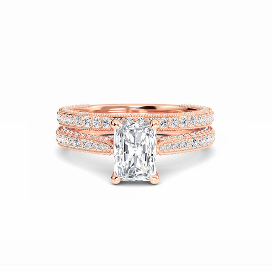 White Diamond Classic Solitaire Milgrain Bridal Engagement Ring - Rebecca
