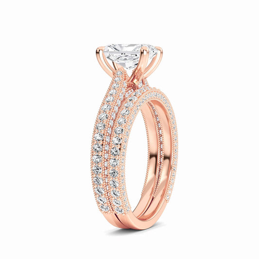 White Diamond Classic Solitaire Milgrain Bridal Engagement Ring - Rebecca