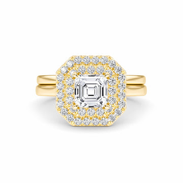 White Diamond Double Halo Bridal Set Engagement Ring - Wendy