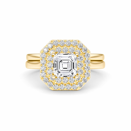 White Diamond Double Halo Bridal Set Engagement Ring - Wendy