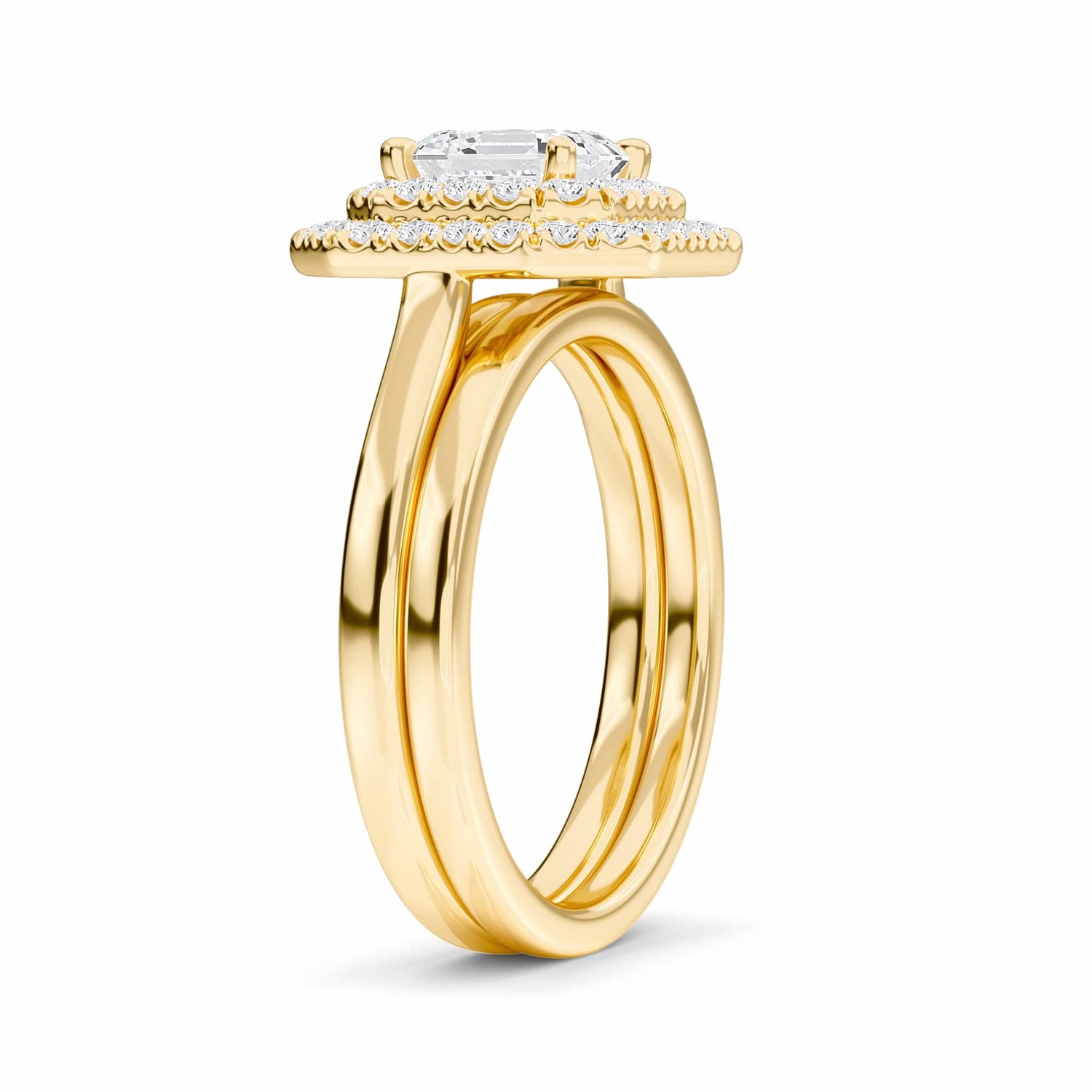 White Diamond Double Halo Bridal Set Engagement Ring - Wendy