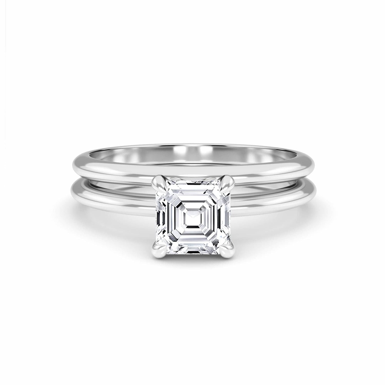 White Diamond Classic Solitaire Bridal Set Engagement Ring - Tania