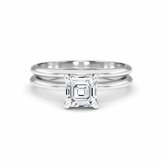 White Diamond Classic Solitaire Bridal Set Engagement Ring - Tania
