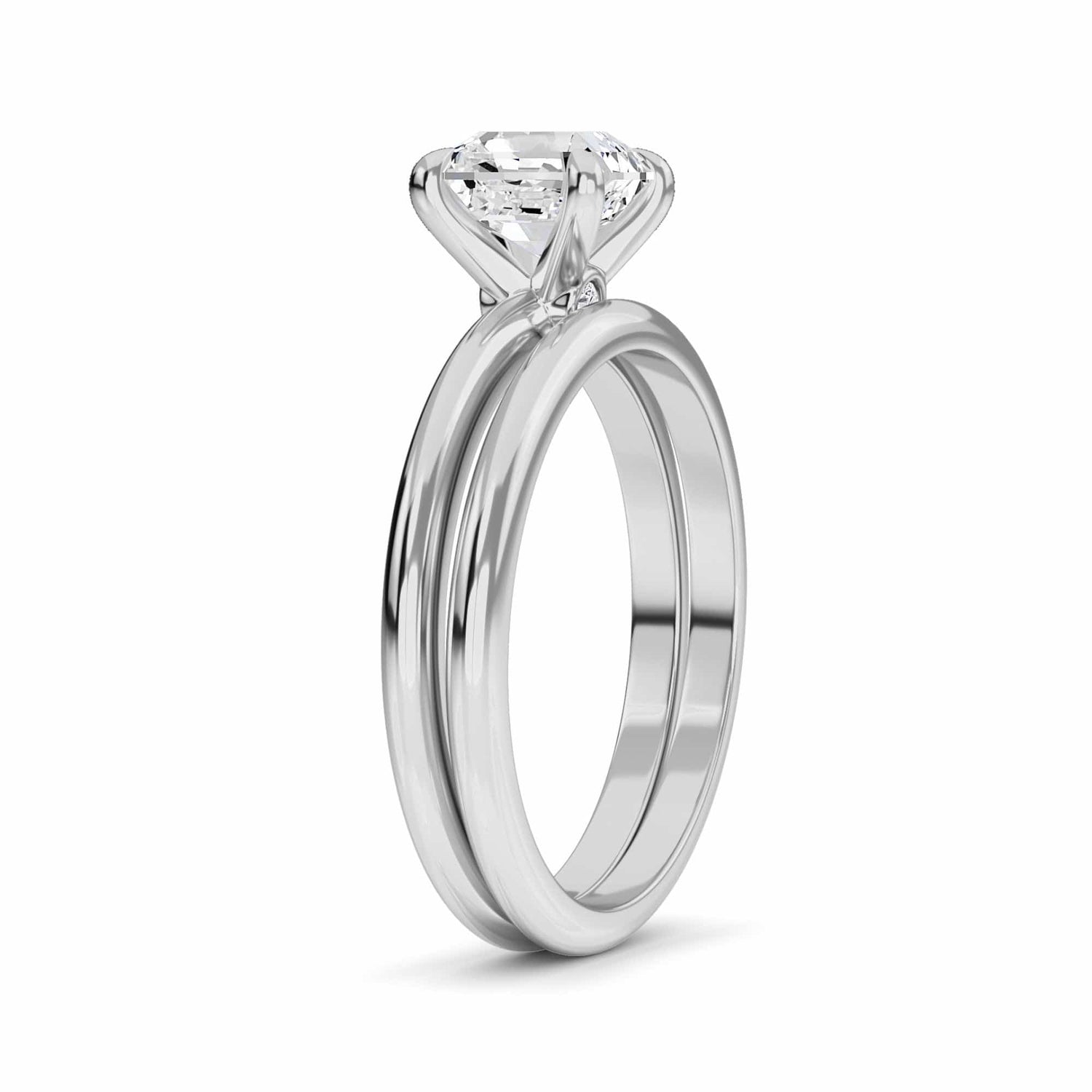 White Diamond Classic Solitaire Bridal Set Engagement Ring - Tania