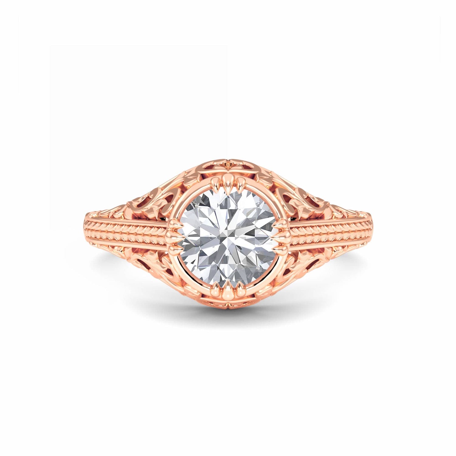 White Diamond Ornate Vintage-Inspired Engagement Ring - Allison