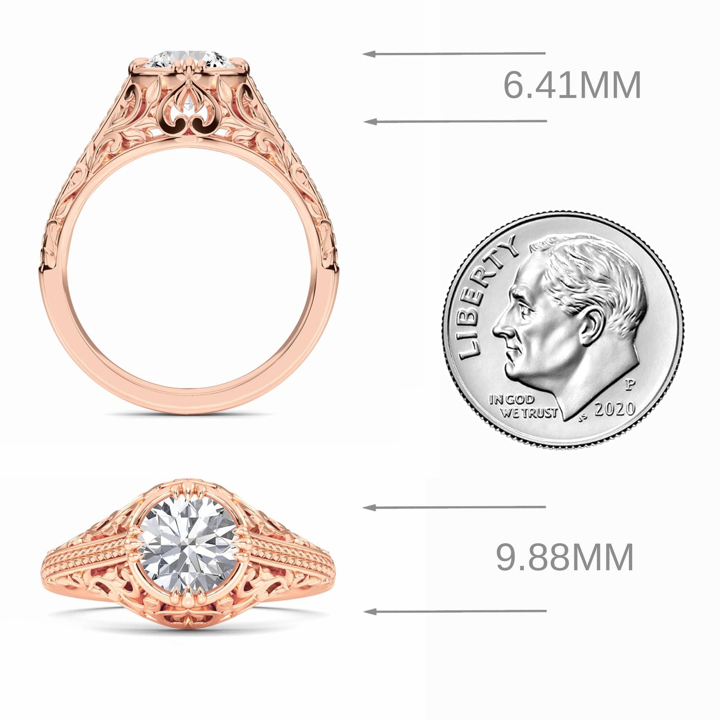 White Diamond Ornate Vintage-Inspired Engagement Ring - Allison