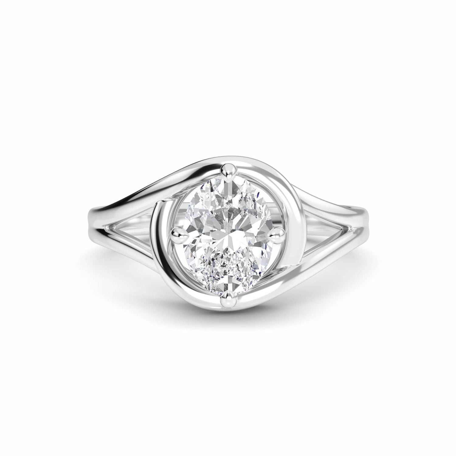 White Diamond Solitaire Split Shank Engagement Ring - Arianna