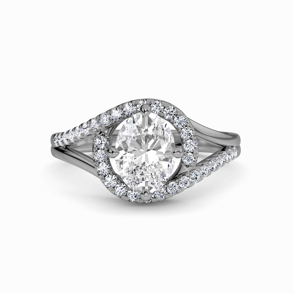 White Diamond Split Shanke Twisting Halo Pave-Set Accented Engagement Ring