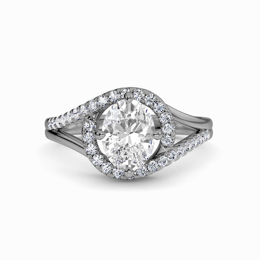 White Diamond Split Shanke Twisting Halo Pave-Set Accented Engagement Ring - Lucy
