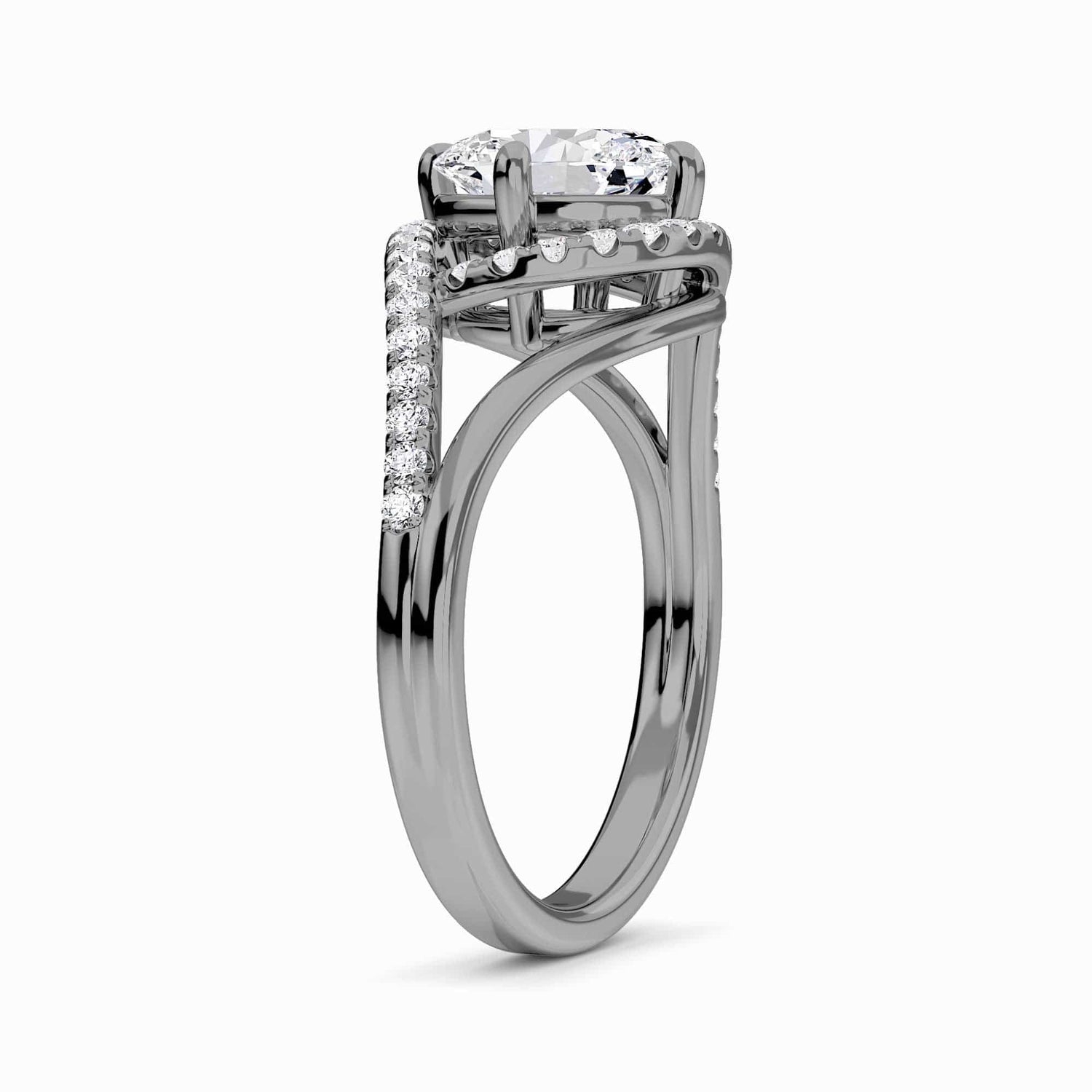 White Diamond Split Shanke Twisting Halo Pave-Set Accented Engagement Ring - Lucy