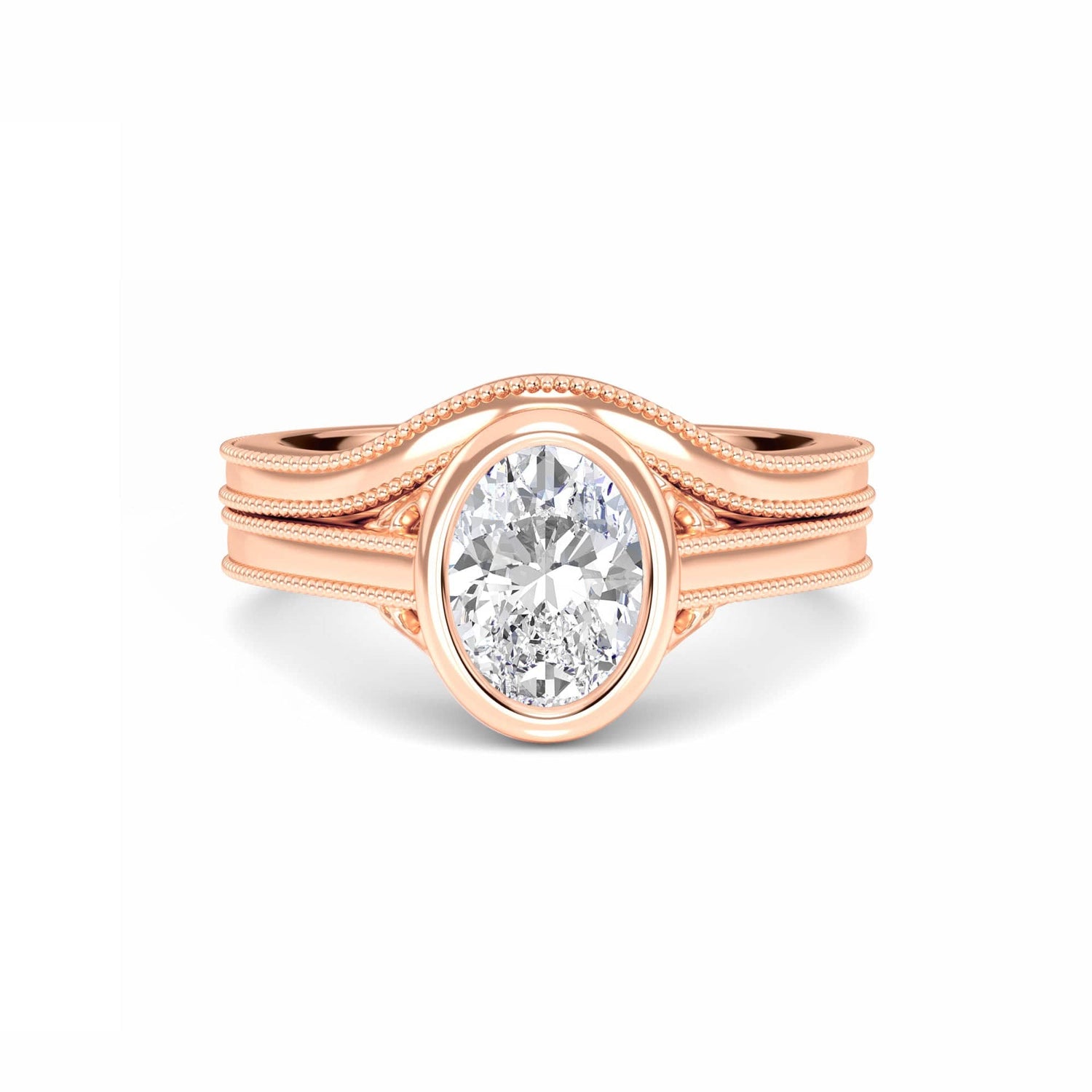 White Diamond Bezel Bridal Set Solitaire Engagement Ring - Lijia