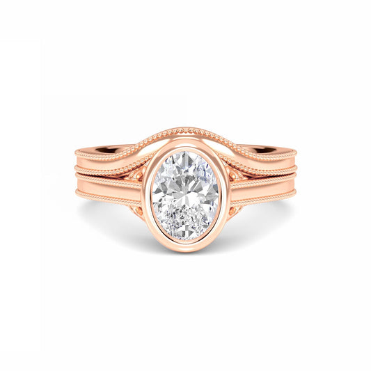 White Diamond Bezel Bridal Set Solitaire Engagement Ring - Lijia