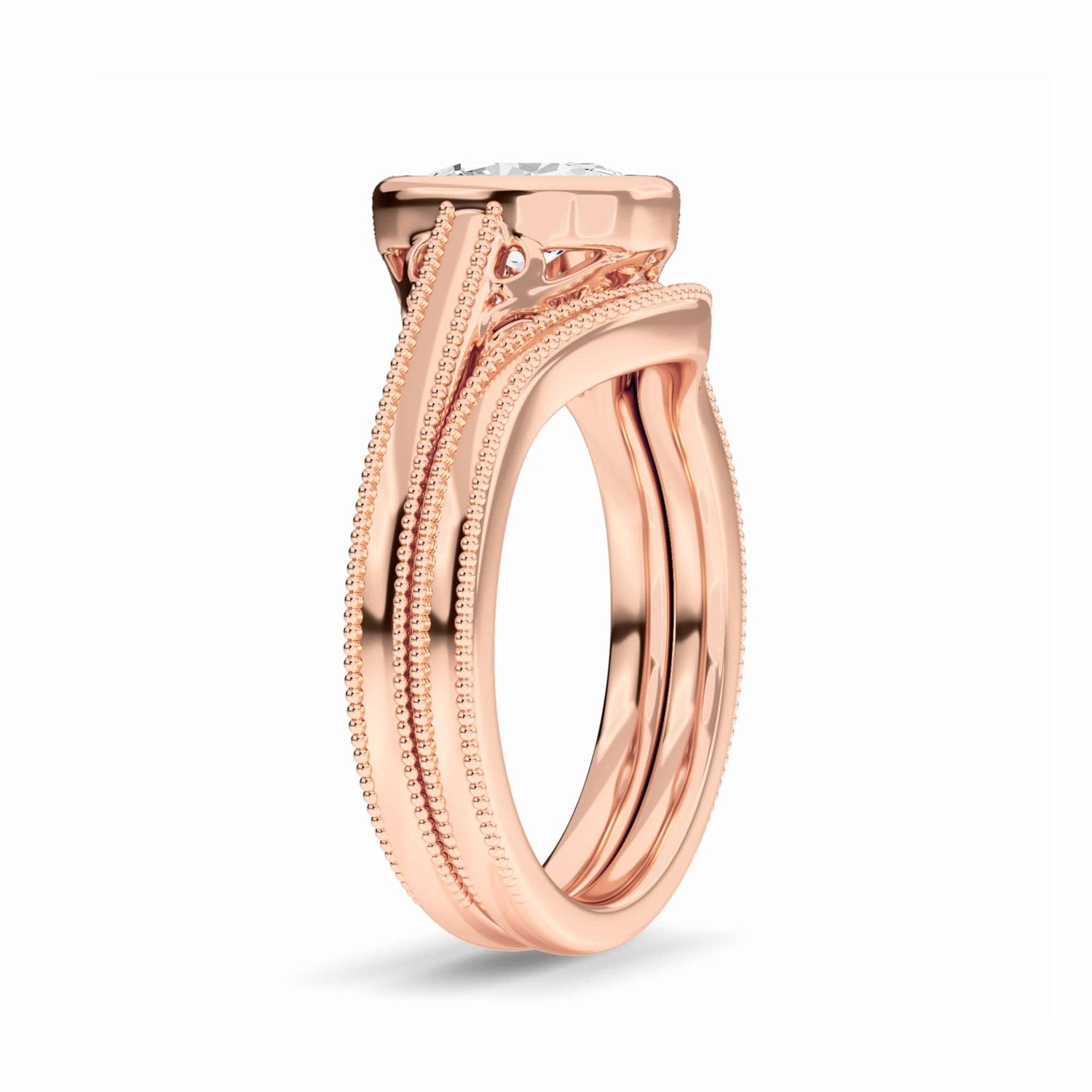 White Diamond Bezel Bridal Set Solitaire Engagement Ring - Lijia