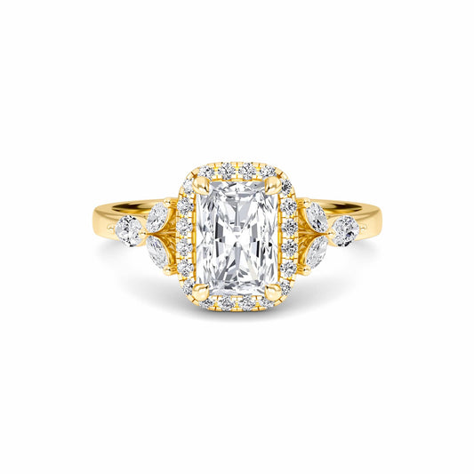 White Diamond Unique Marquise Accent Halo Engagement Ring - Arianna