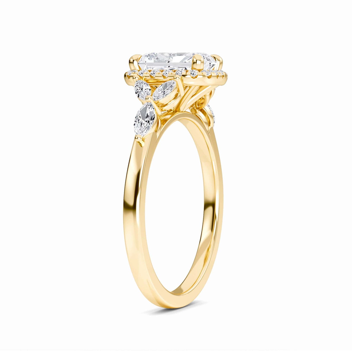 White Diamond Unique Marquise Accent Halo Engagement Ring - Arianna