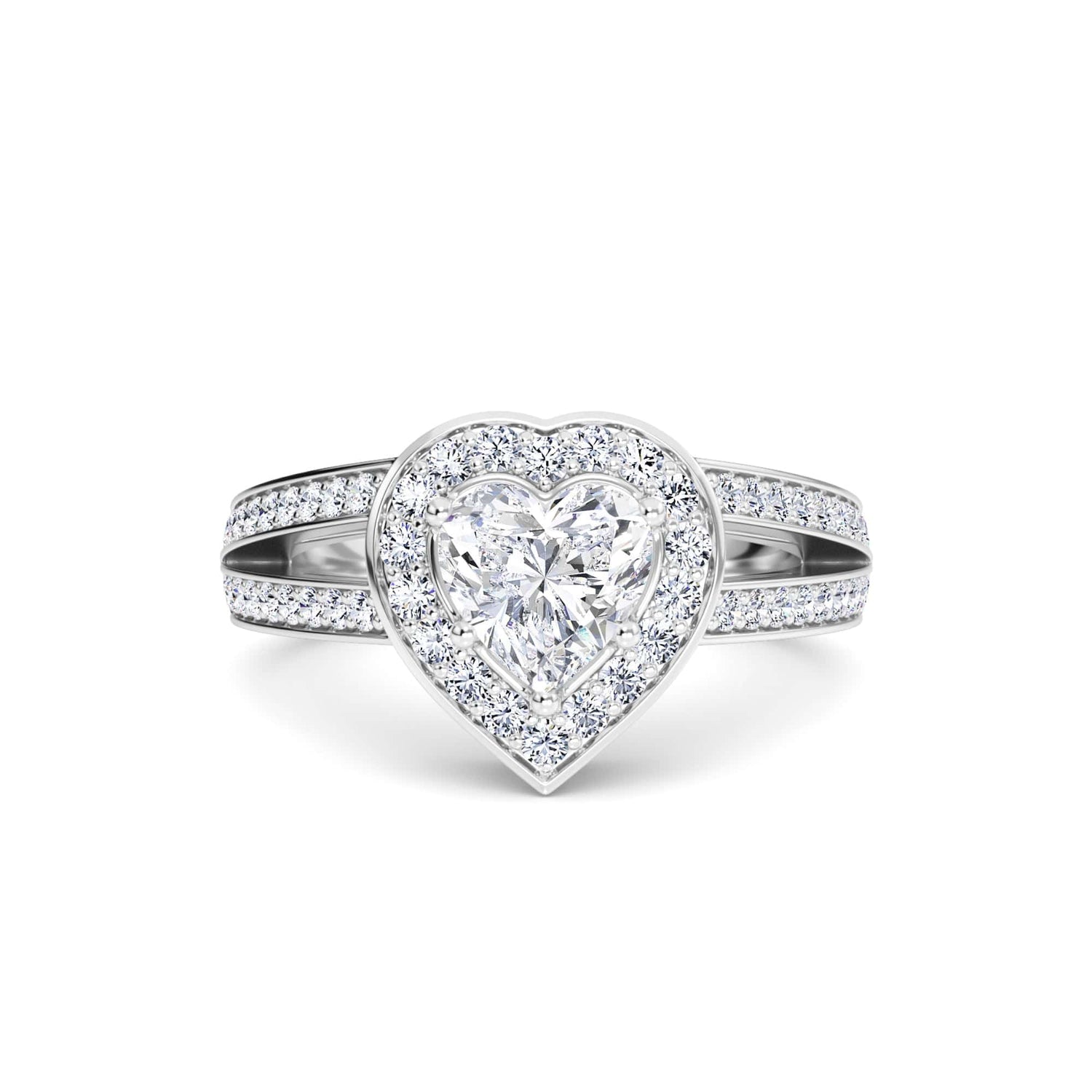 White Diamond Halo Split Shank Engagement Ring - Zoey