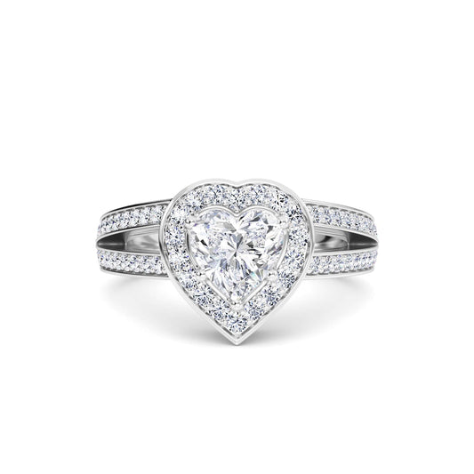 White Diamond Halo Split Shank Engagement Ring - Zoey