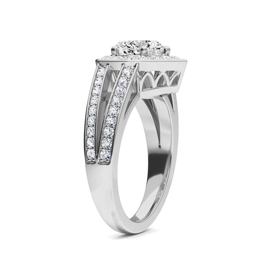 White Diamond Halo Split Shank Engagement Ring - Zoey