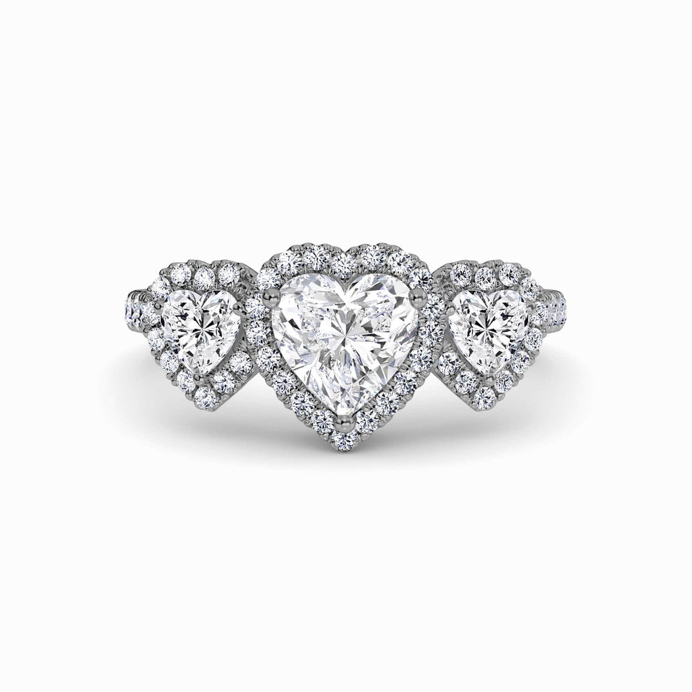 White Diamond Three-Stone Halo Pave-Set Accented Engagement Ring