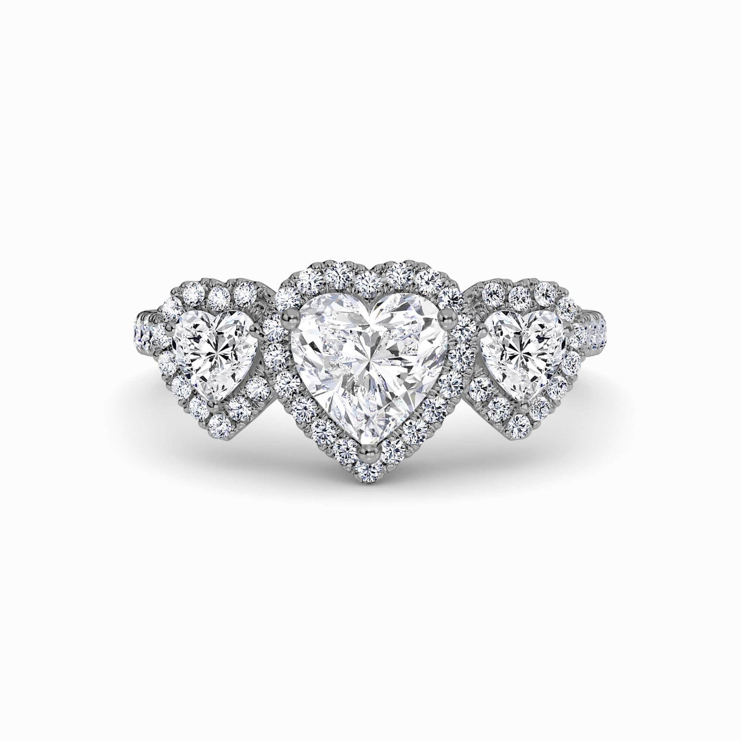 White Diamond Three-Stone Halo Pave-Set Accented Engagement Ring - Madison