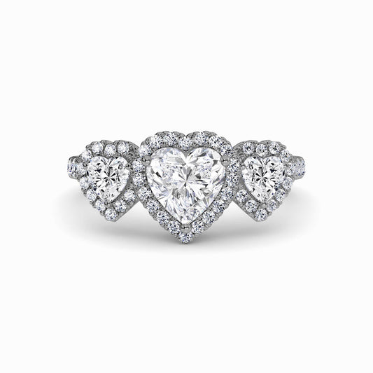 White Diamond Three-Stone Halo Pave-Set Accented Engagement Ring - Madison